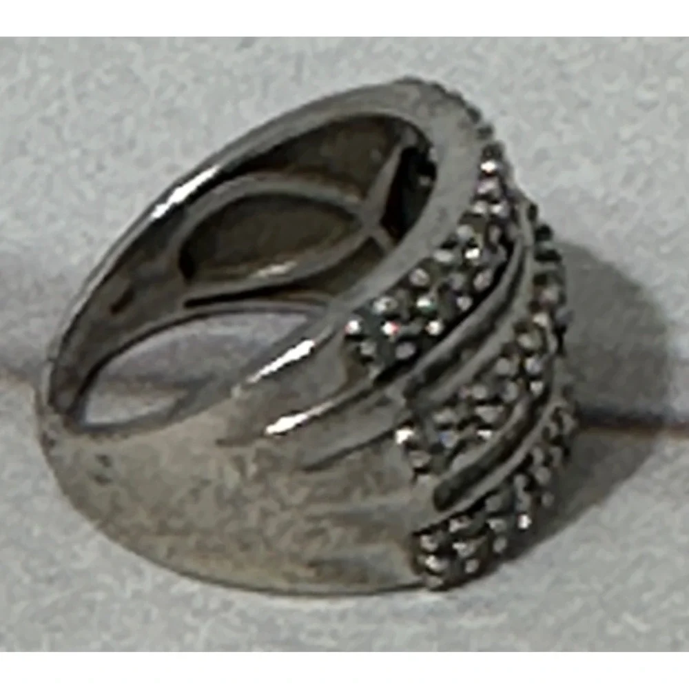 Sterling Silver 925 Multi Row Round Baguette Diamond Ring‎ Size 7
